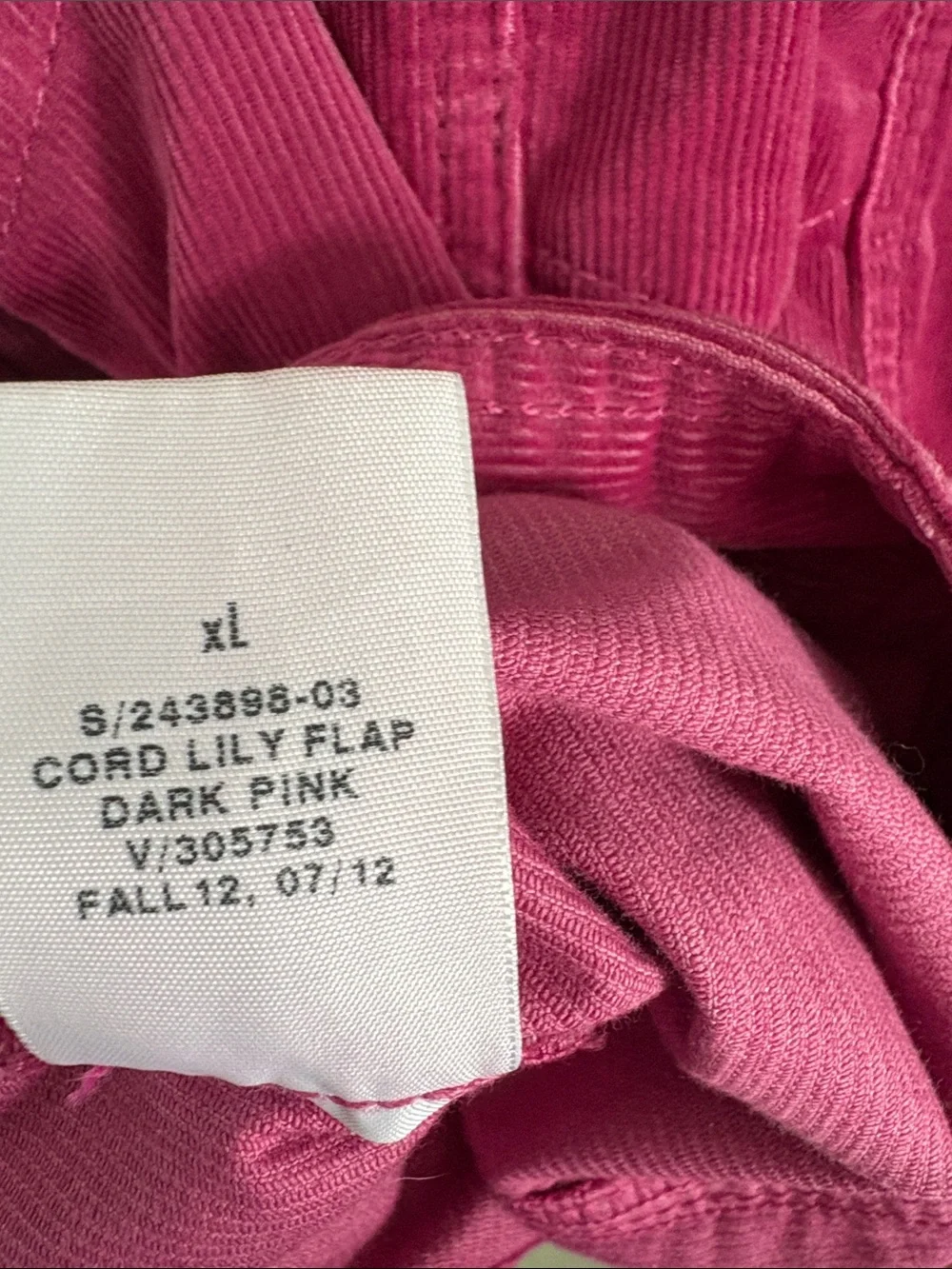 GAP 1969 Berry Pink Lily Flap Corduroy Button Front Trucker Jacket Size XL